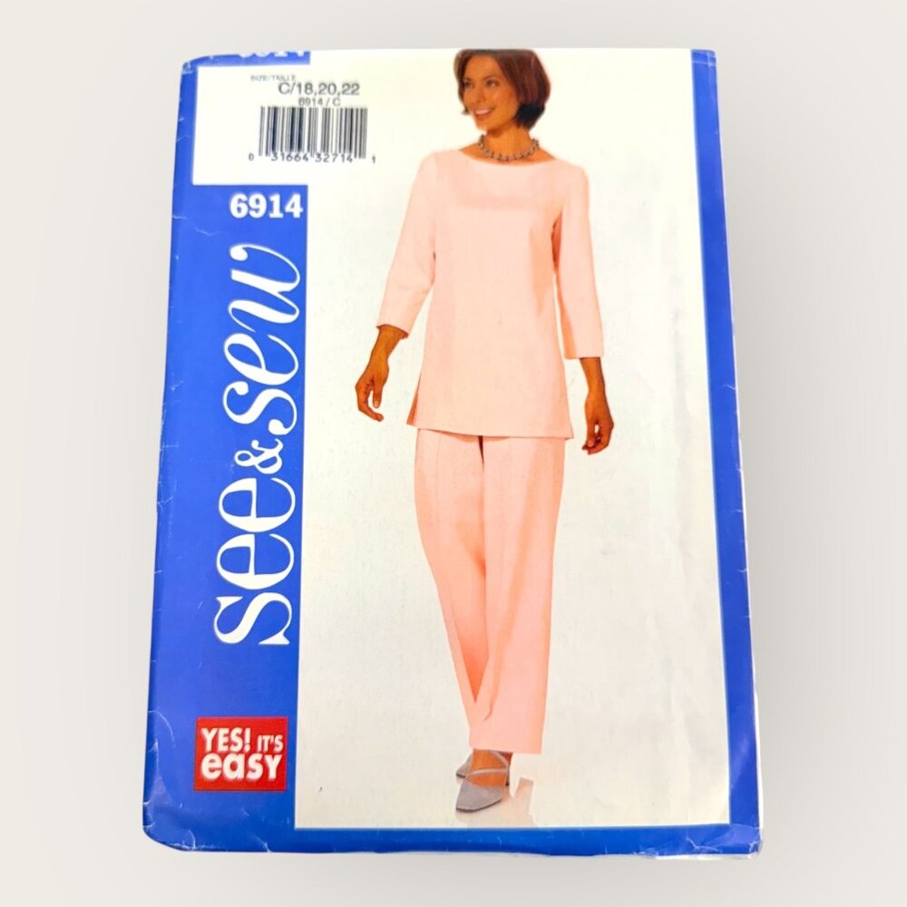 Vintage 2000s Butterick Sewing Pattern 6914 Misses Top Pants Size 18-22